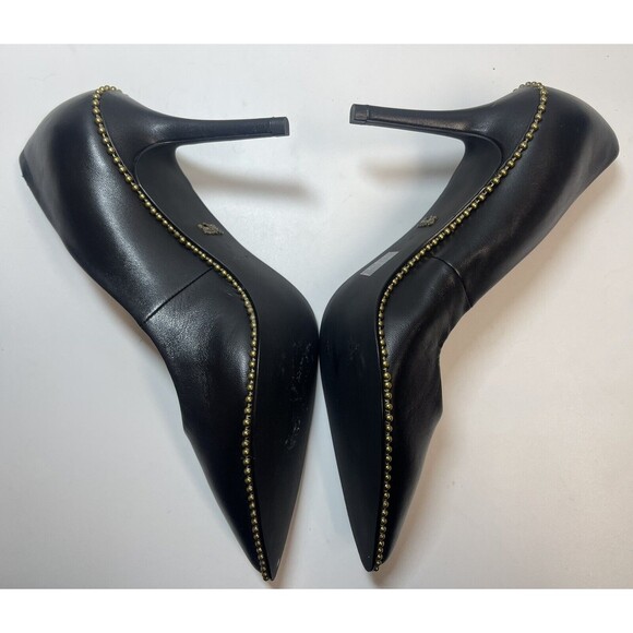COACH Waverly Leather Pump With Beadchain In Black & Gold Sz 6 - Picture 5 of 12